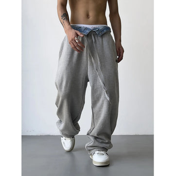 Aidase Hip Hop Grey Sweatpants Sports Pants Button Jean Elastic Waist Pants Loose Trousers Y2K Casual Sportwear Pants Joggers aidase-shop